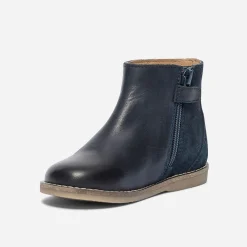 Boots marine en cuir à volant