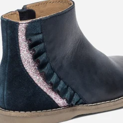 Boots marine en cuir à volant