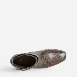 Boots marron effet python avec bride cheville