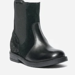 Boots noir en cuir et cuir velours
