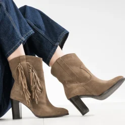 Boots TEXTO taupe cuir velours à franges