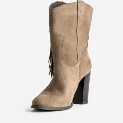 Boots TEXTO taupe cuir velours à franges