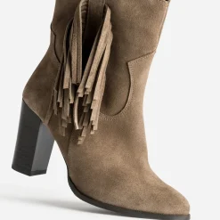 Boots TEXTO taupe cuir velours à franges