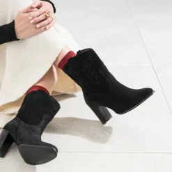 Boots western à talon noir cuir velours