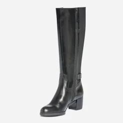 Botte à talon noire en cuir pour mollet fin