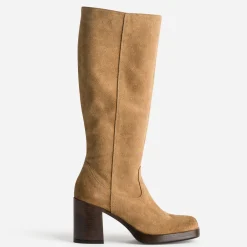 Botte camel en cuir velours esprit rétro