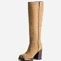 Botte camel en cuir velours esprit rétro