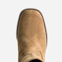 Botte camel en cuir velours esprit rétro