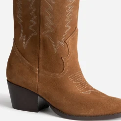 Botte cognac cuir velours éco-conçue esprit santiag