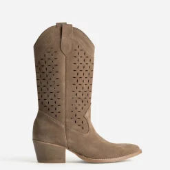 Botte santiag TEXTO taupe cuir velours ajouré