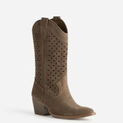 Botte santiag TEXTO taupe cuir velours ajouré