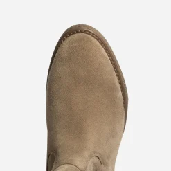 Botte taupe en cuir velours fourré