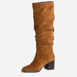 Botte TEXTO camel en cuir velours à tige plissée