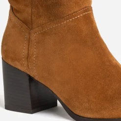 Botte TEXTO camel en cuir velours à tige plissée