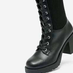 Botte TEXTO noire à tige en textile côtelé