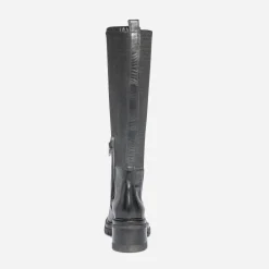 Botte TEXTO noire en cuir avec élastiques côtés