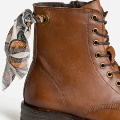 Bottine camel cuir détail ruban