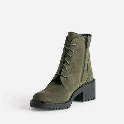 Bottine cuir velours kaki