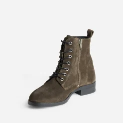 Bottine kaki en cuir velours