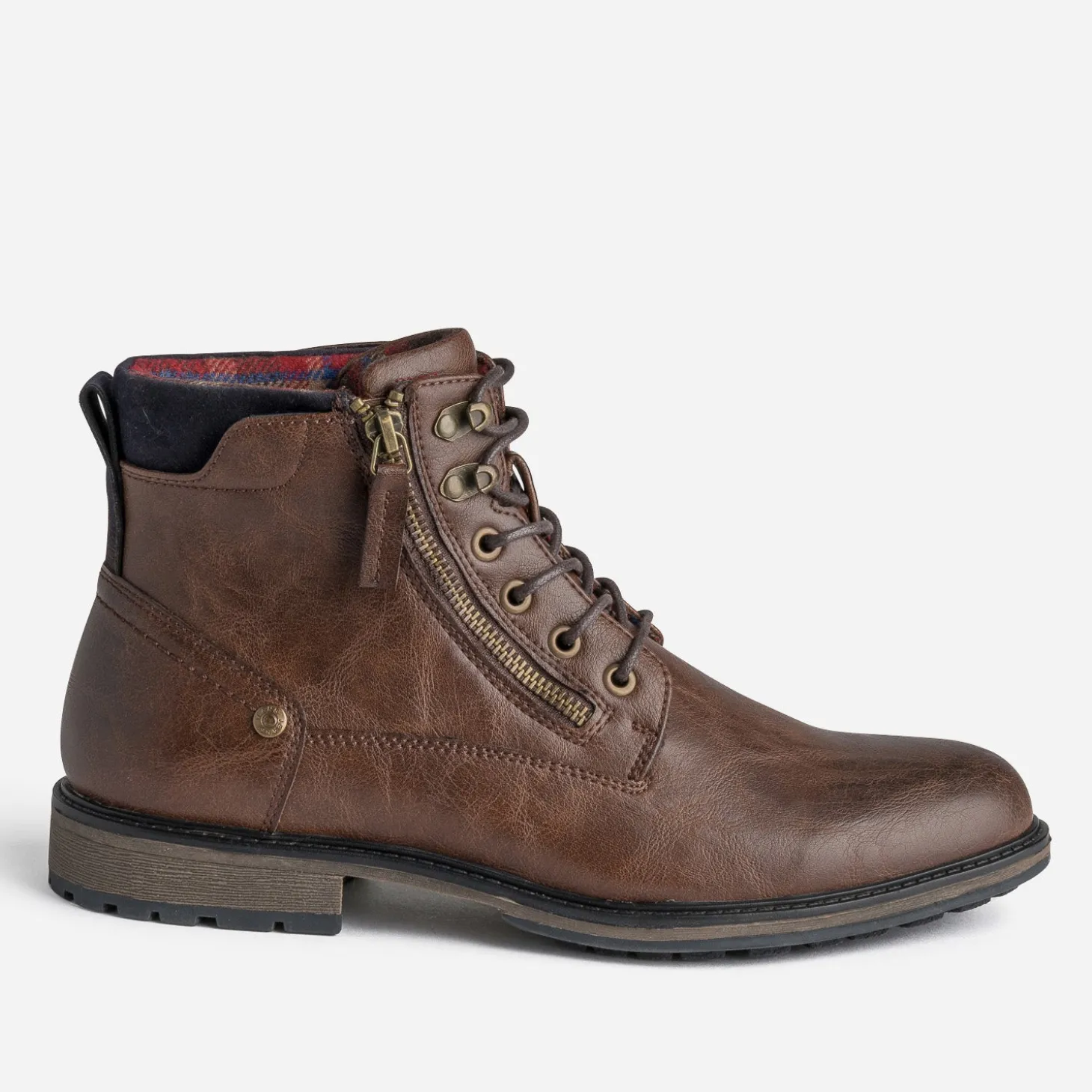 Bottine marron à doublure carreaux