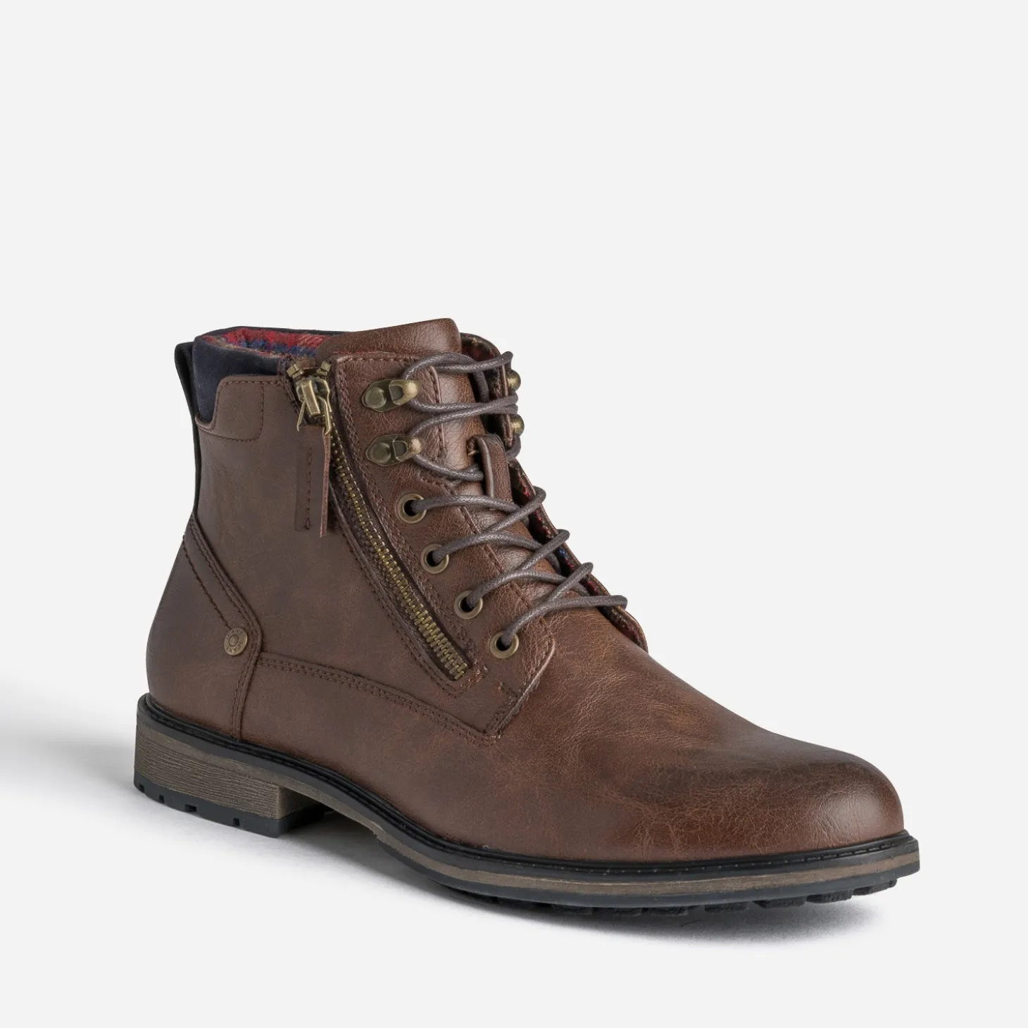 Bottine marron à doublure carreaux