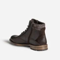 Bottine marron foncé cuir détail chiné