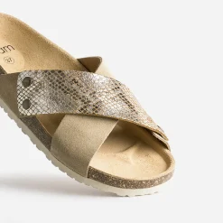 Brides amovibles beiges en cuir effet python doré