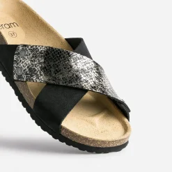 Brides amovibles noires en cuir effet python doré