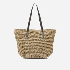 Cabas beige effet raphia à patch noix de coco