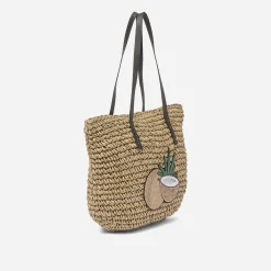 Cabas beige effet raphia à patch noix de coco