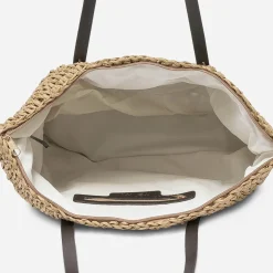 Cabas beige effet raphia à patch noix de coco