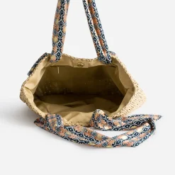 Cabas beige foncé paille papier anses-foulard