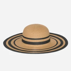 Capeline beige rayée noire