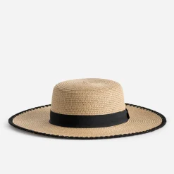 Capeline TEXTO beige ruban noir