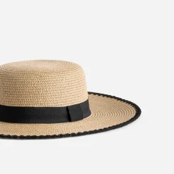 Capeline TEXTO beige ruban noir