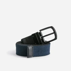 Ceinture réversible noire et marine tressée