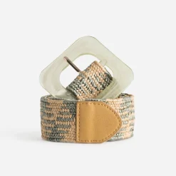 Ceinture verte et beige tressée