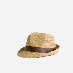 Chapeau beige en paille avec galon marron