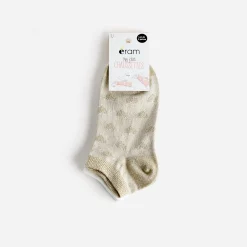 Chaussettes beige doré jacquard cœurs et écrues