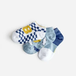 Chaussettes courtes bleu clair, blanc, bleu foncé