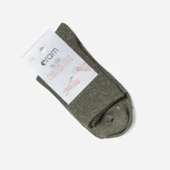 Chaussettes kaki pailletées côtelées