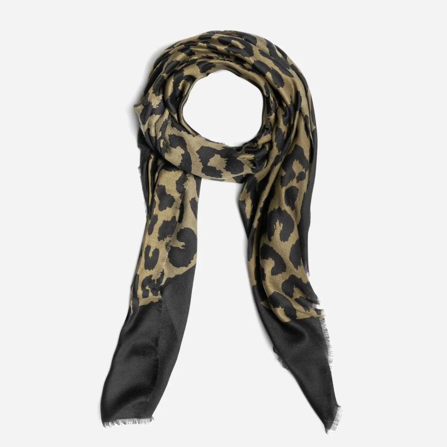 Chèche kaki et noir à maxi motif léopard