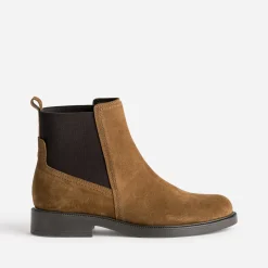 Chelsea boots camel cuir velours
