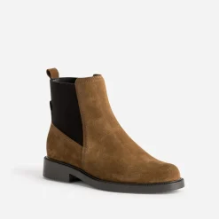 Chelsea boots camel cuir velours