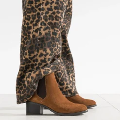 Chelsea boots camel en cuir velours