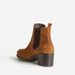 Chelsea boots camel en cuir velours