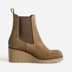 Chelsea boots compensé taupe cuir velours