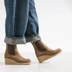 Chelsea boots compensé taupe cuir velours