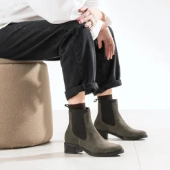Chelsea boots kaki cuir velours