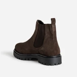 Chelsea boots marron cuir velours semelle crantée